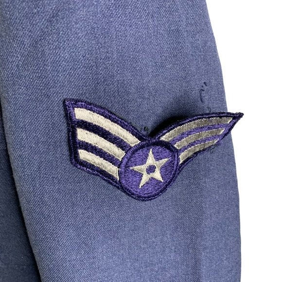 Vintage 50s US Air Force Wool Coat 40L Serge Blue Lined Buttons Pockets Patches - Picture 11 of 16